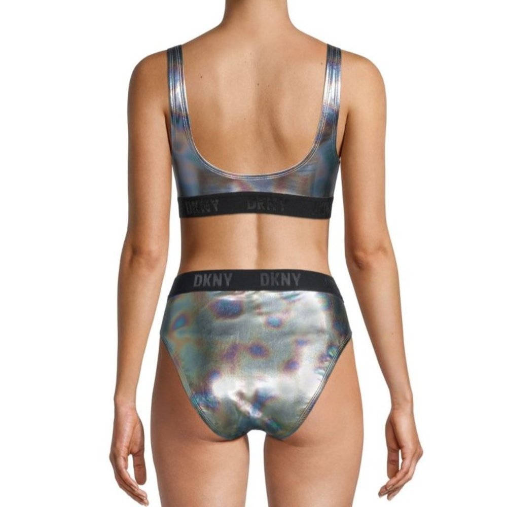 DKNY Metallic Holographic Logo Bikini Set Size Medium - Picture 9 of 9
